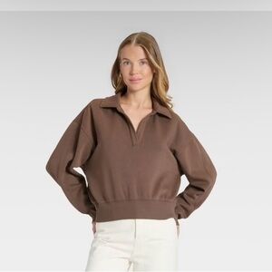Women's Fleece Polo Sweatshirt - Universal Thread™ Brown Pullover Sweatshirt